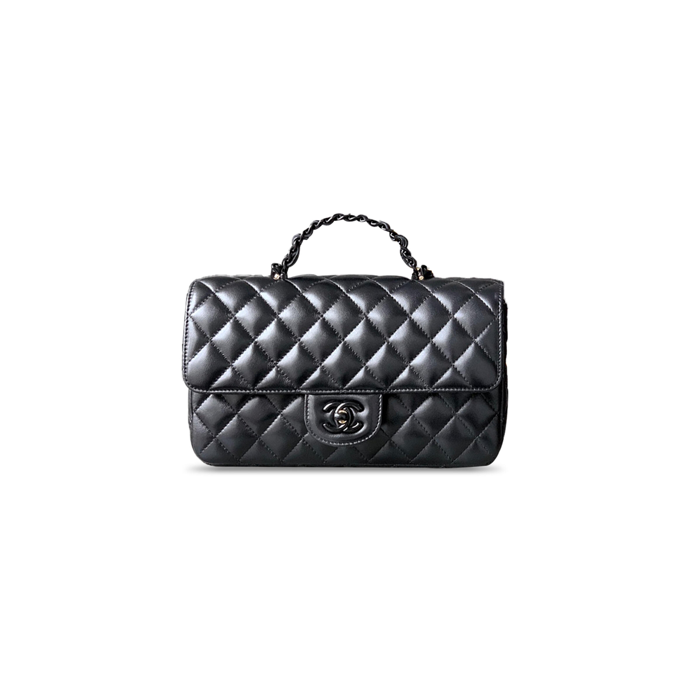 CHANEL MASTER LARGE LAMBSKIN QUILTED COCO POP TOP HANDLE FLAP BLACK AS5243 (23*12*6cm)